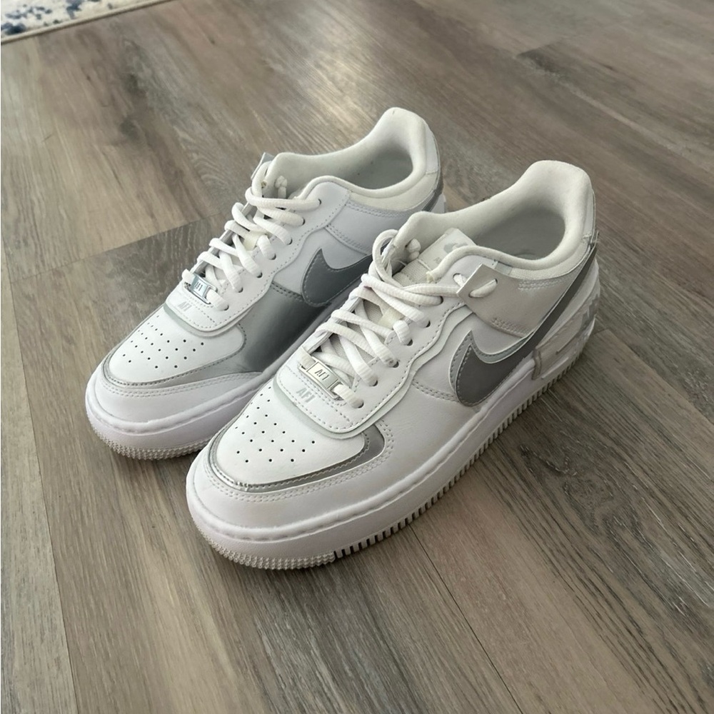 Nike Air Force 1 Shadows White and Silver Shoes